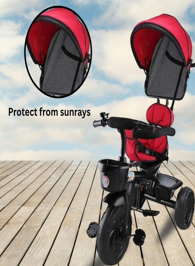 Maanit 3 in 1 Kids Tricycle with Canopy, Dual Storage Basket & Parental Handle Control - Safety Guardrail, Comfort Seat, Ages 1.5-5 Years - Toddler Tricycle, Baby Cycle with Easy Steering (Red) - Image 2